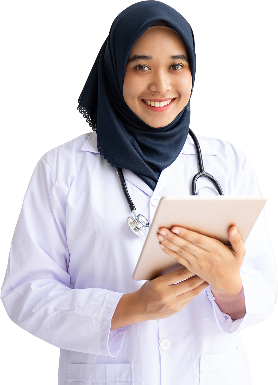 Doctora musulmana sonriendo