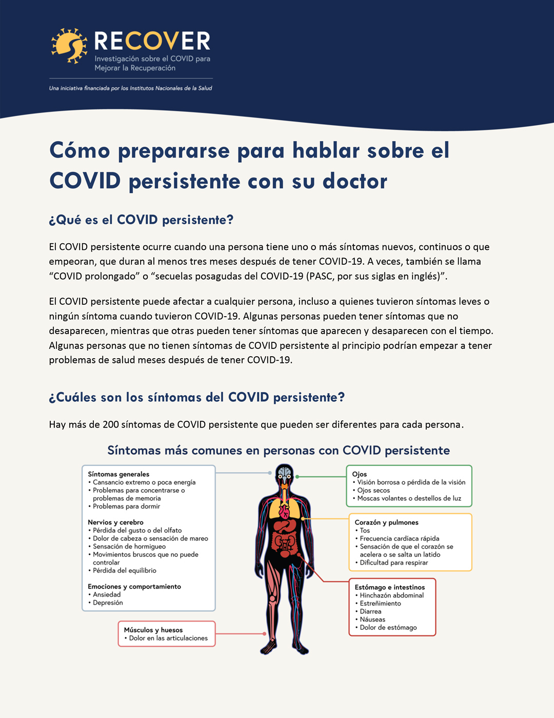Hoja informativa sobre el COVID persistente para adultos