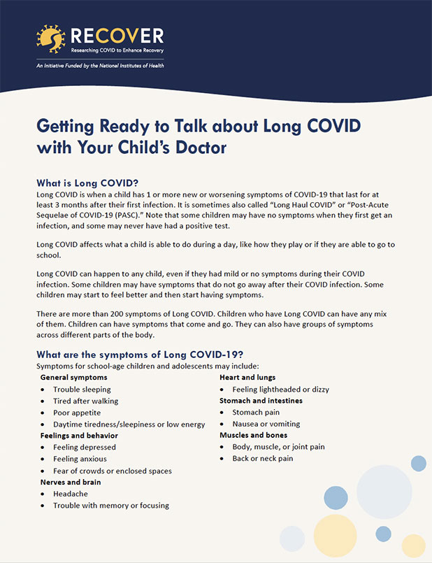 Pediatric Long COVID Tip Sheet